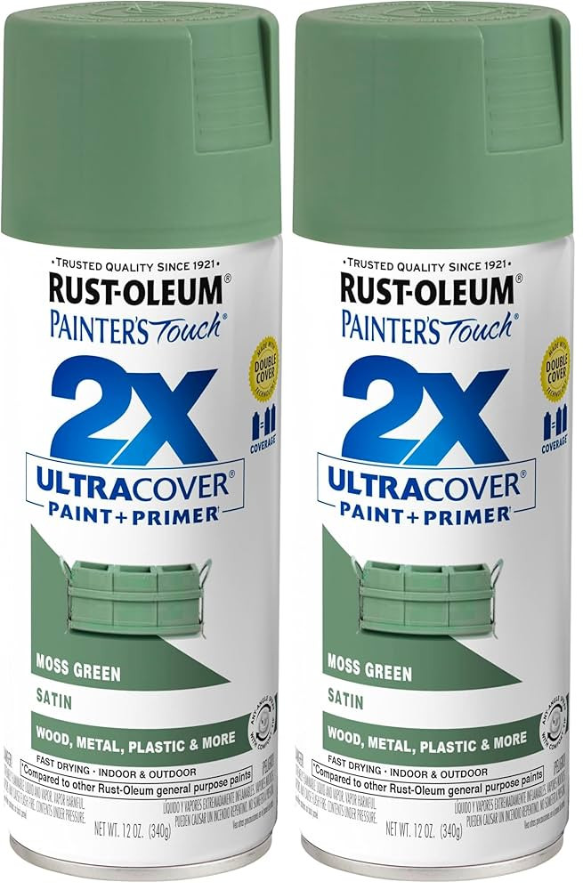 Rust-Oleum 249071 Painter's Touch 2X Ultra Cover Spray Paint, 12 oz, Satin Moss Green (Pack of 2) | Amazon (US)