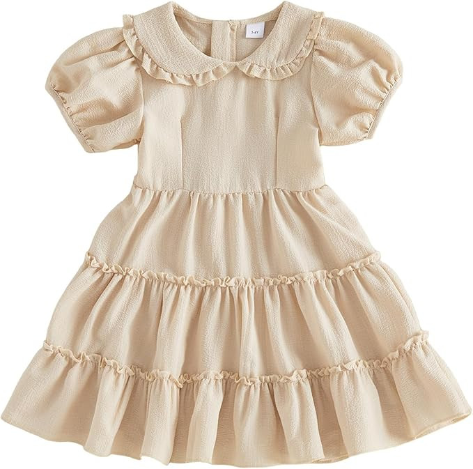 VISGOGO Toddler Baby Girl Dress Linen Long Sleeve Solid Color Girls 12 18M 2T 3T 4T 5T Dresses wi... | Amazon (US)
