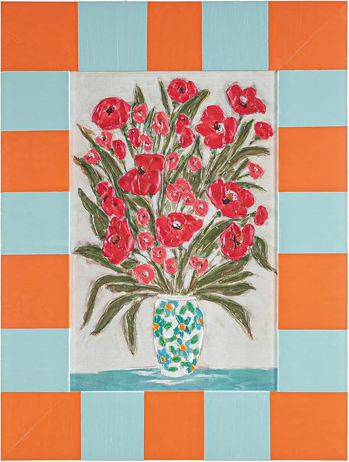 Creative Co-Op Composite Framed Canvas Wall Decor with Flowers in a Vase and Art Deco Painted Fra... | Amazon (US)