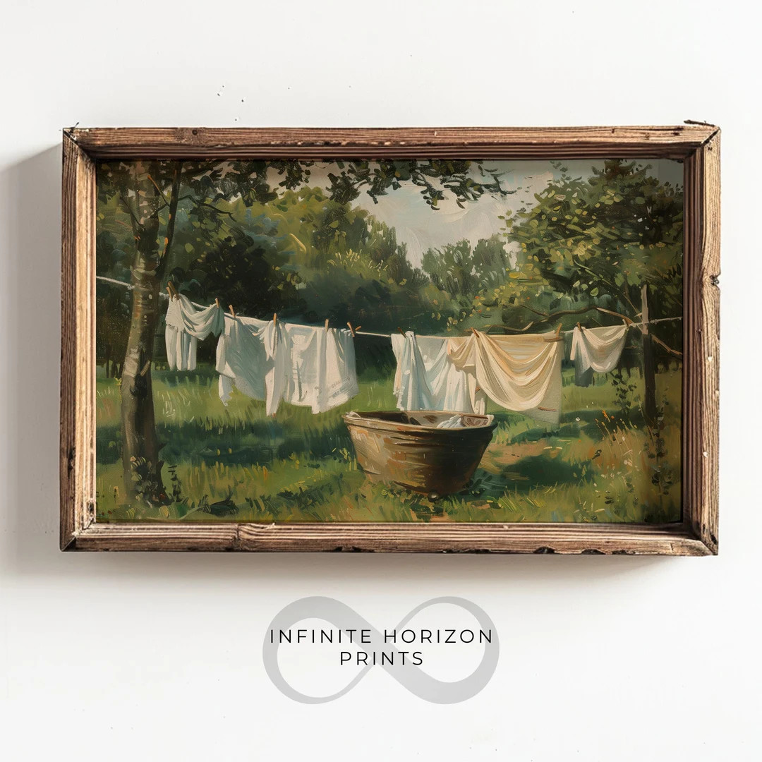 Vintage Clothsline & Wooden Tub Laundry Room Art Printable Digital Download Art PC: A.72 - Etsy | Etsy (US)