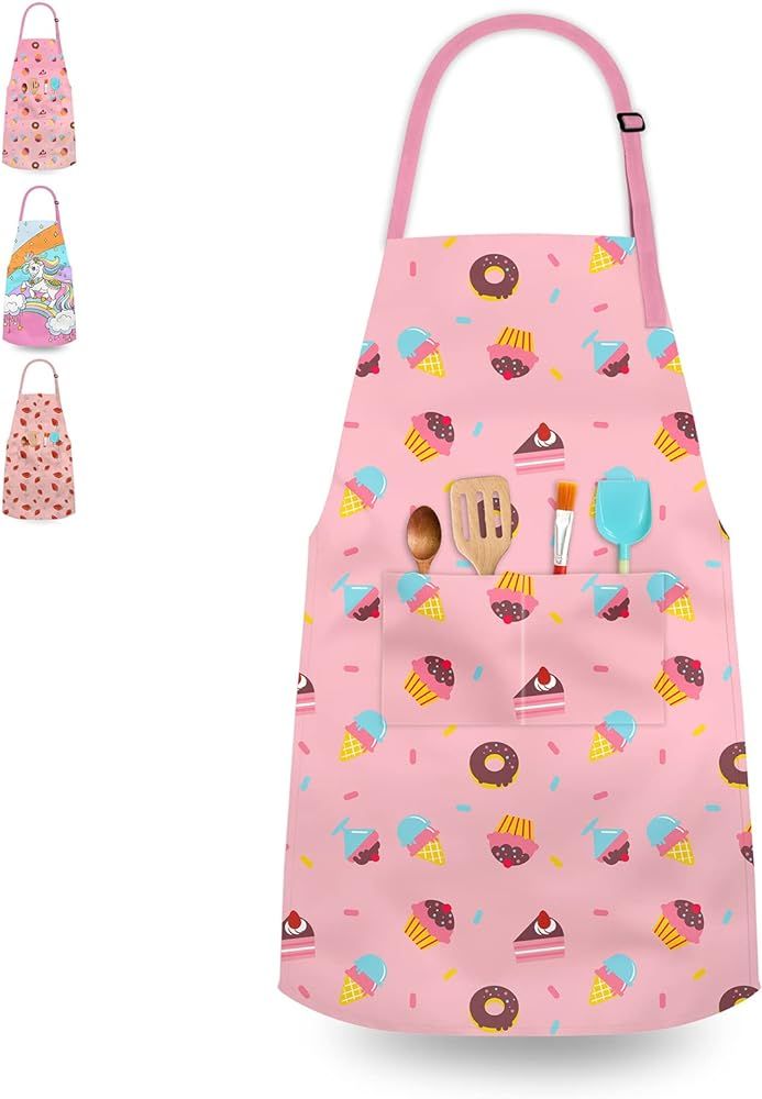 DEABOLAR Kids Aprons for Girls Toddler Aprons with Pockets for Kids Cooking Baking Painting Craft... | Amazon (US)