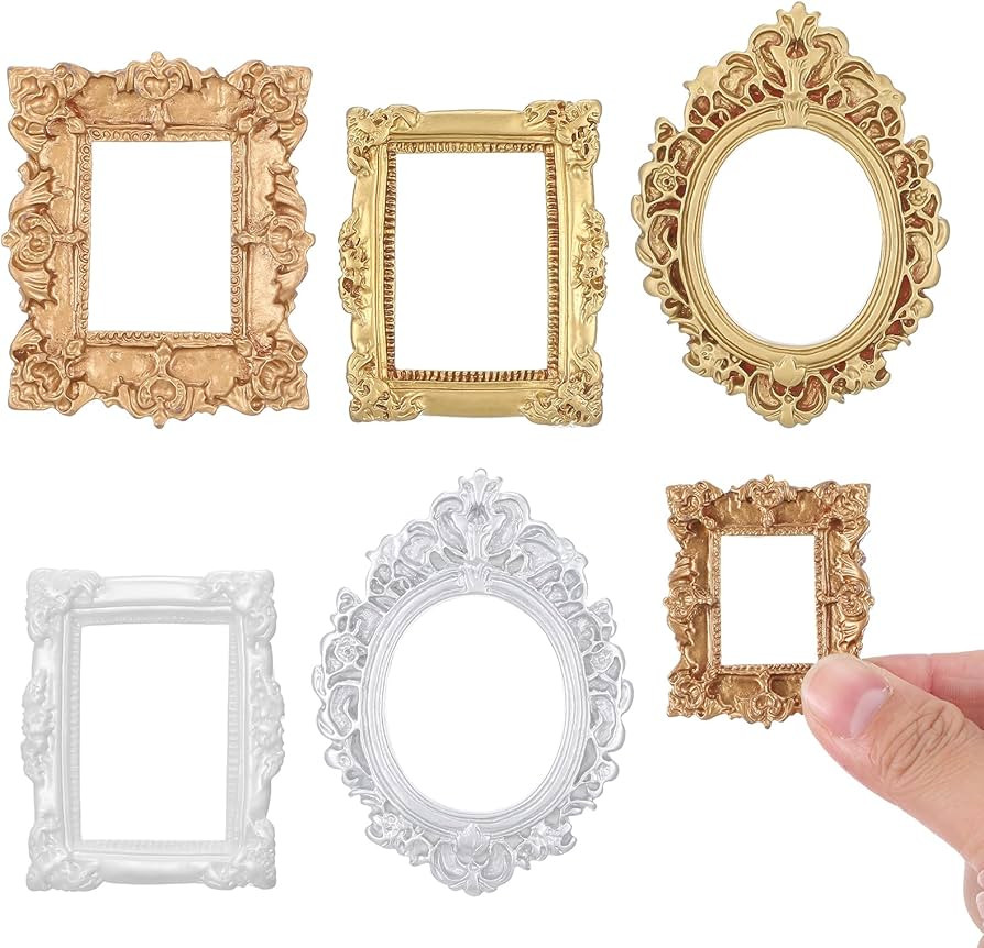 5 Pcs Miniature Picture Frames Vintage Dollhouse Photo Frames with Carved Golden Edges for Wall H... | Amazon (US)
