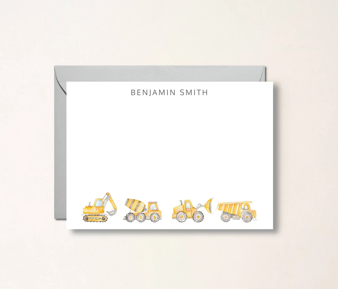 Construction Personalized Note Card, Excavator, Dump Truck, Boys Stationery, Tractor, Equipment, ... | Etsy (US)