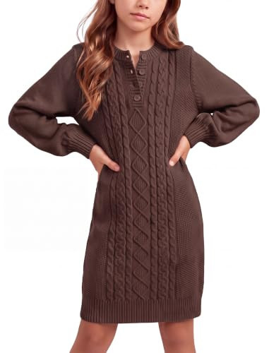 HOZIY Girls Sweater Dress Brown Long Sleeve Christmas Party Dress Size 8 | Amazon (US)