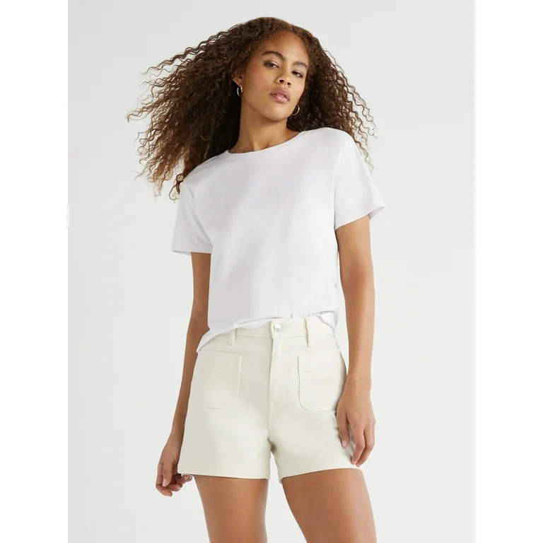 Free Assembly Women's Cotton Cropped Boxy Tee with Short Sleeves, Sizes XS-XXL - Walmart.com | Walmart (US)