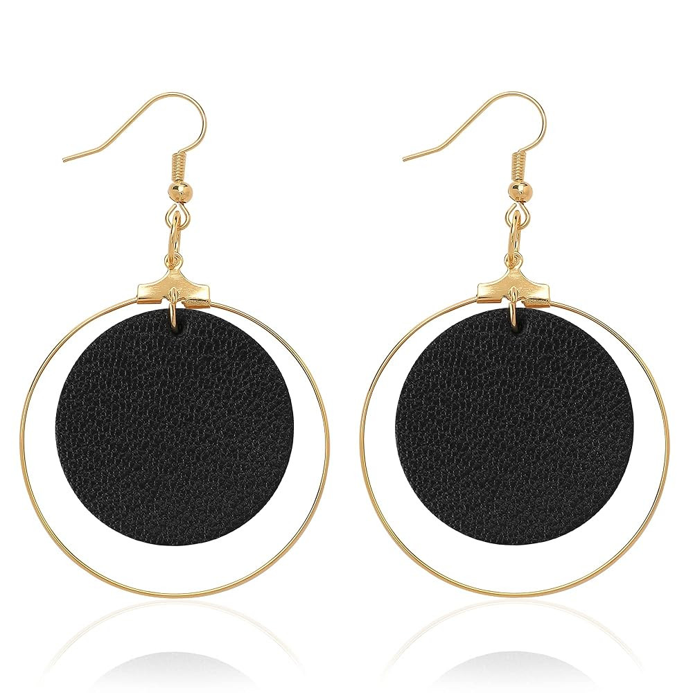 KINIVA Leather Dangle Earrings for Women Trendy, Lightweight Leaf Circle Lightning Earrings Drop,... | Amazon (US)