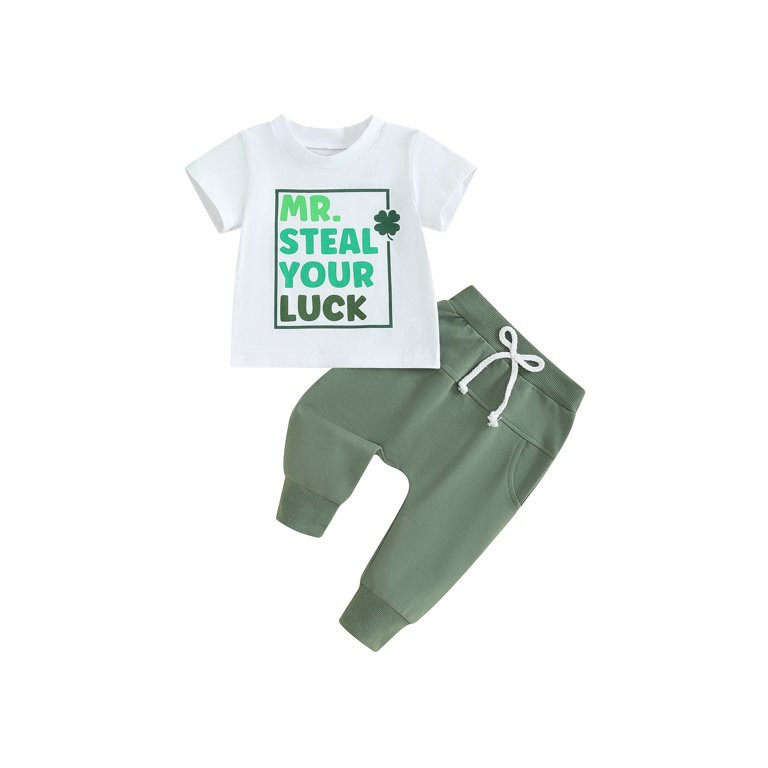 Jxzom Toddler Baby Boy St Patricks Day Outfit Mr Lucky Charm Clover Short Sleeve T-Shirts Green P... | Walmart (US)