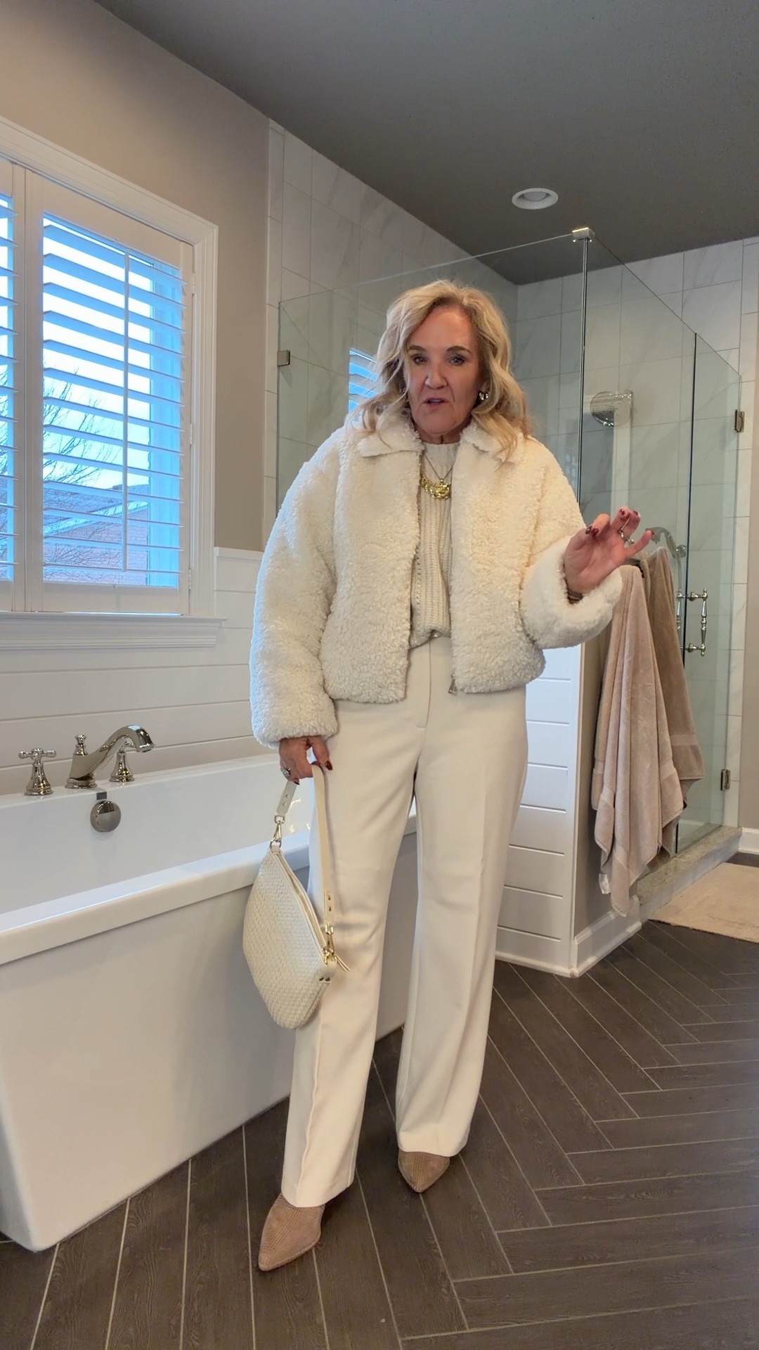 3 New Year’s Eve outfits 
Homebody sweatshirt size medium 
These sweatpants are fantastic. I’m wearing a medium petite. If petite isn’t available, try sizing down in the regular length 
Best size medium petite 
Barrel jeans size 8 petite 
1/2 zip embellished sweatshirt size medium. I’ve linked a few options for this one 
Merlot flats tts 
Lined Sherpa coat size medium petite 
Winter white trousers I sized up to 10 petite. If not available you can do an 8 regular. 
Boots size up 1/2 selling fast. Having a couple retailers sourced 
Winter white sweater has subtle shimmer in it. Size medium 

#LTKFindsUnder100 #LTKSaleAlert #LTKOver40