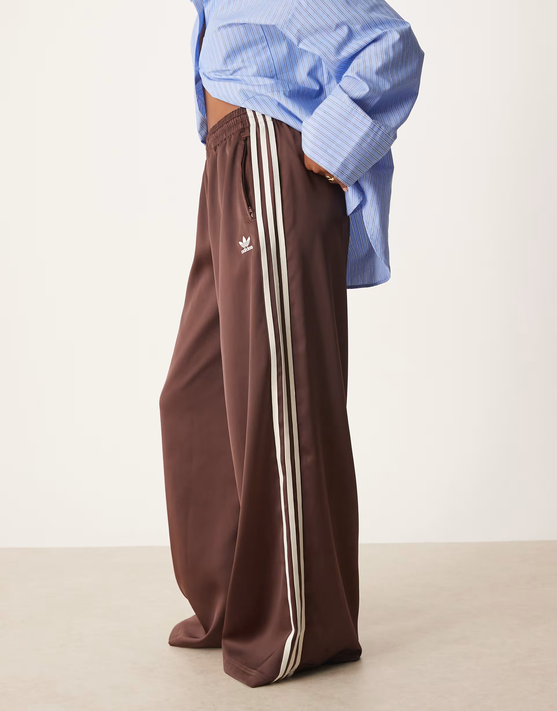 adidas Originals wide leg satin joggers in brown | ASOS (Global)
