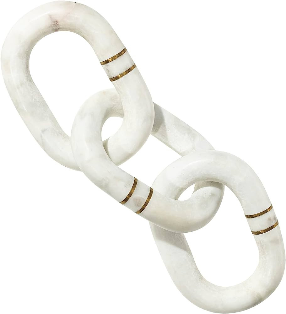 STRONA 13" White Marble Chain Link Decor with Brass Detail - Marble Decor, Coffee Table Decor, Bo... | Amazon (US)