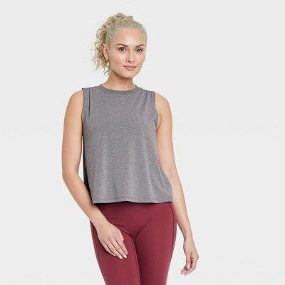 Women&#39;s Active Cinch Crop Tank Top - All in Motion&#8482; Charcoal Gray M | Target