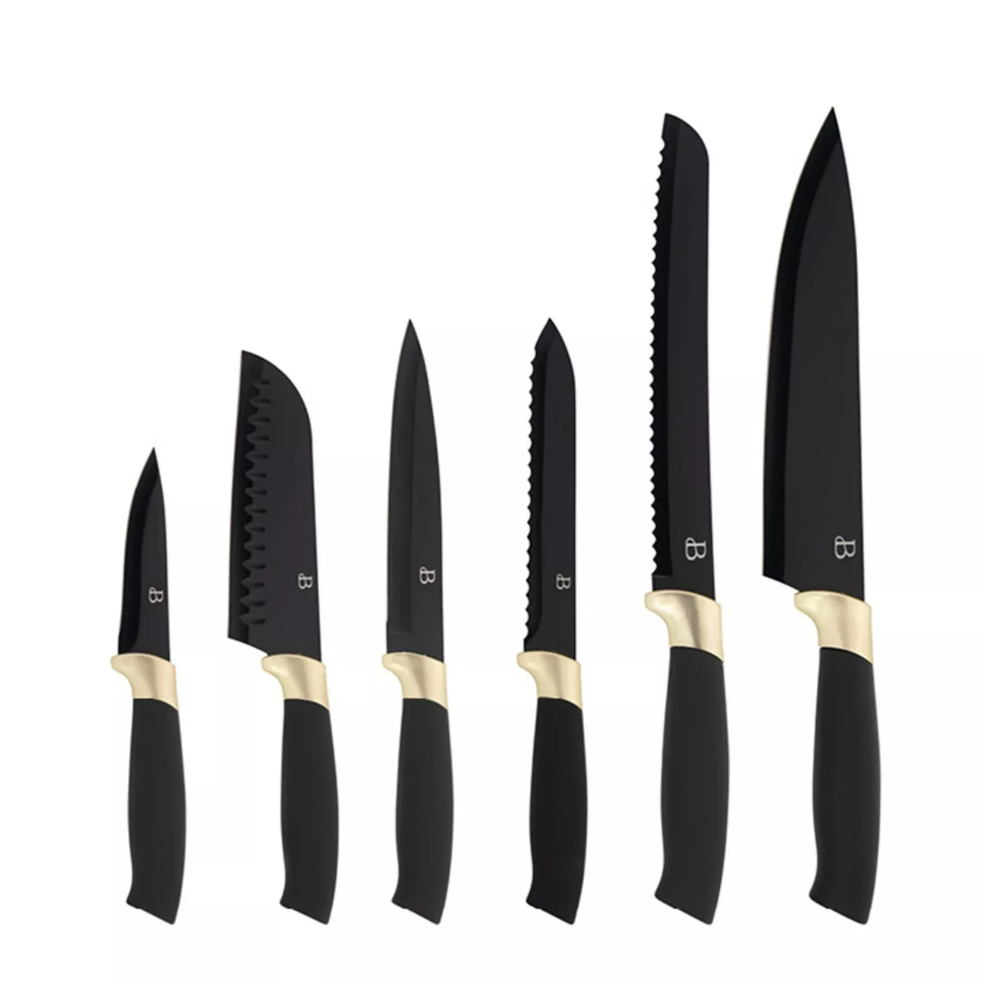 Beautiful 12 Piece Knife Block Set with Soft-Grip Ergonomic Handles Black  and Gold by Drew Barrymore 