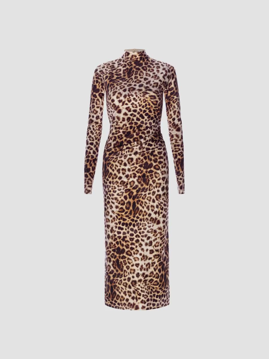 Women's Leopard Print Satin Shine Midi-Dress - Fierce Leopard - Size XS | Saks Fifth Avenue