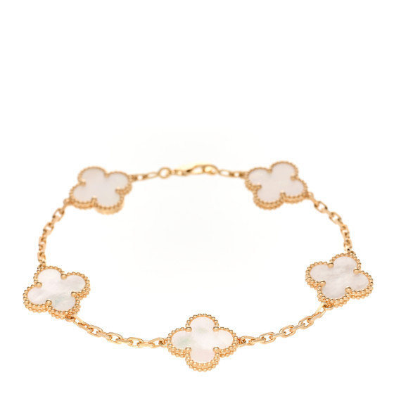 18K Yellow Gold Mother of Pearl 5 Motifs Vintage Alhambra Bracelet | FASHIONPHILE (US)