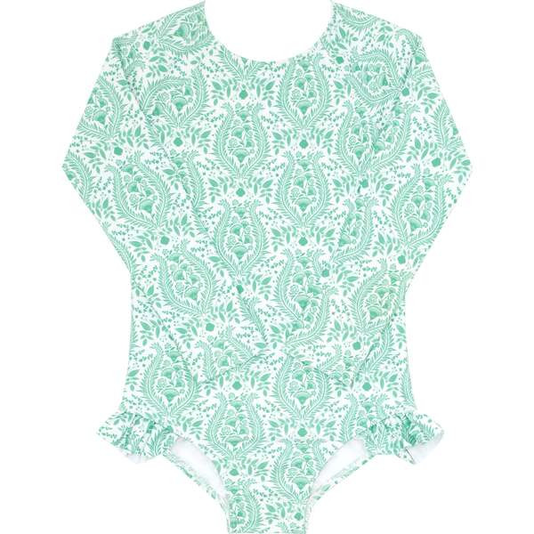 Abaco Paisley Rashguard One-Piece, Green - Minnow Swim | Maisonette | Maisonette