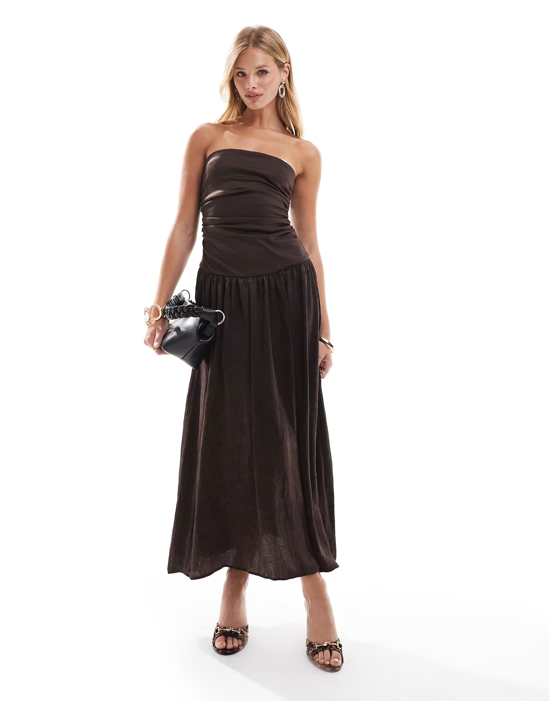 ASOS DESIGN bandeau textured maxi dress in chocolate | ASOS (Global)