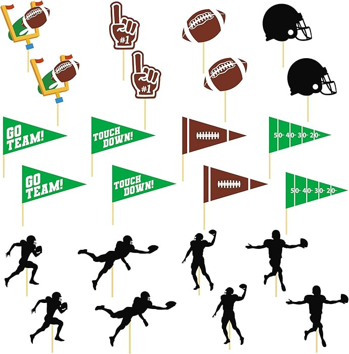 24 Pcs Football Cupcake Toppers, Disposable Foot Ball Themed Toothpicks, Touchdown Players Flagsh... | Amazon (US)