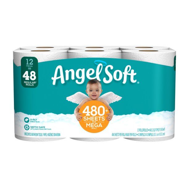 Angel Soft Toilet Paper, 12 Mega Rolls (= 48 Regular Rolls) | Walmart (US)