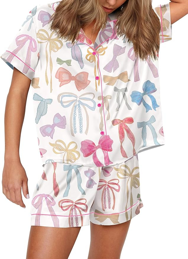 SHESHOW Funny Graphic Pajamas for Women Set Button Down Short Sleeve Top and Shorts Pjs Sets Slee... | Amazon (US)