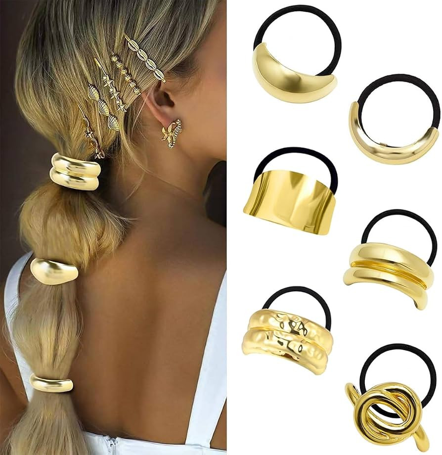 6 St\u00fcck Goldene Haargummi Damen, Metall Haar Manschetten f\u00fcr Pferdeschwanz, Haarmansche... | Amazon (DE)