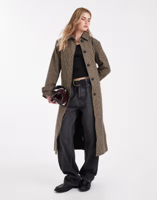 New Look check belted trench coat in brown | ASOS (Global)