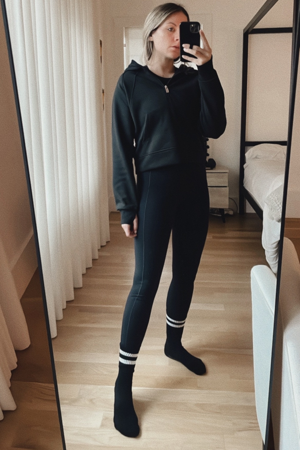 Pilates socks and leggings / amazon hoodie