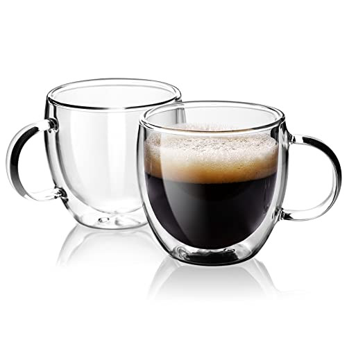 Stylusella Double Wall Glass Espresso Cups 5oz/150ml, A set of 2, Thermo Insulated Borosilicate Glass Cups with Handle | Amazon (US)