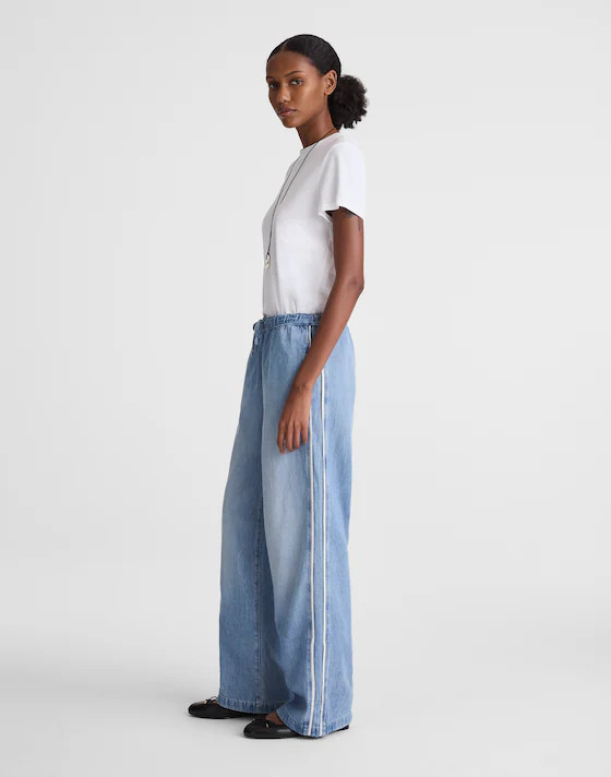 Short Pull-On Track Pants in Airy Denim | Madewell