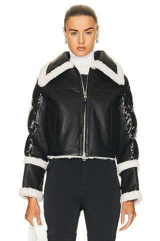 Shoreditch Ski Club Tallie Shearling Puffer Jacket in Black & White | FWRD | FWRD 