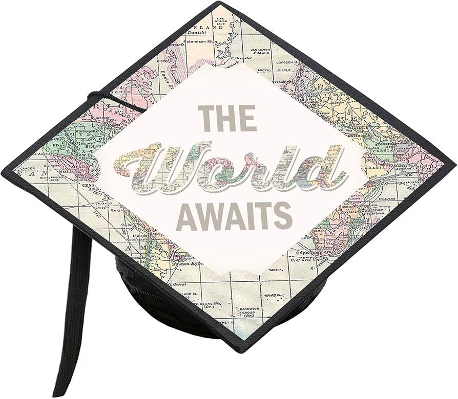 Big Dot of Happiness World Awaits - Travel Themed Graduation Cap Decorations Kit - Grad Cap Cover | Amazon (US)