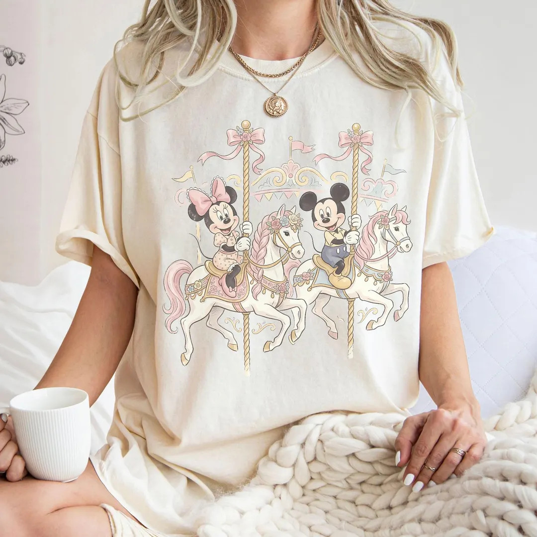 Cute Mickey Minnie Carousel Shirt, Watercolor Unicorn Disney Shirt, Disney Magical Carousel Tee, ... | Etsy (Global)