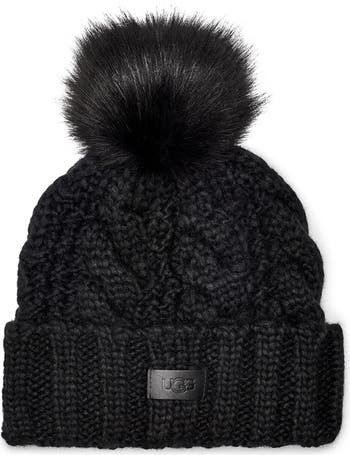 Cable Knit Beanie with Faux Fur Pom | Black Beanie Hat | hats for women | womens hat | black hat   | Nordstrom