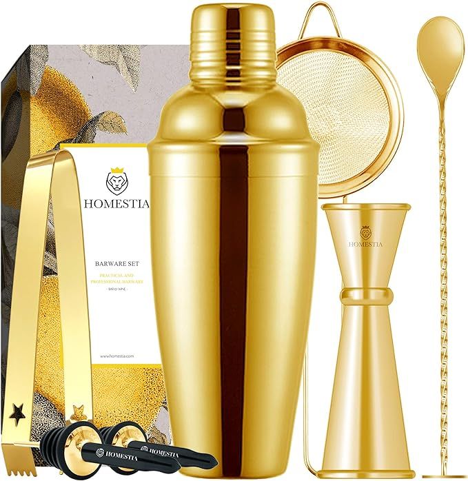 Homestia Gold Cocktail Shaker Set Bartender Kit Stainless Steel 24oz Martini Shaker, Muddle Spoon... | Amazon (US)