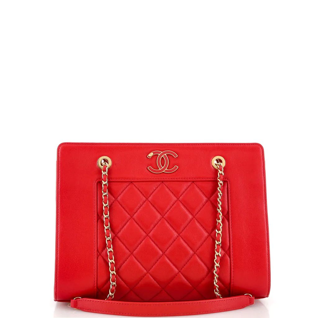 Chanel Mademoiselle Vintage Shopping Tote Quilted Sheepskin Small Red 2730411 | Rebag