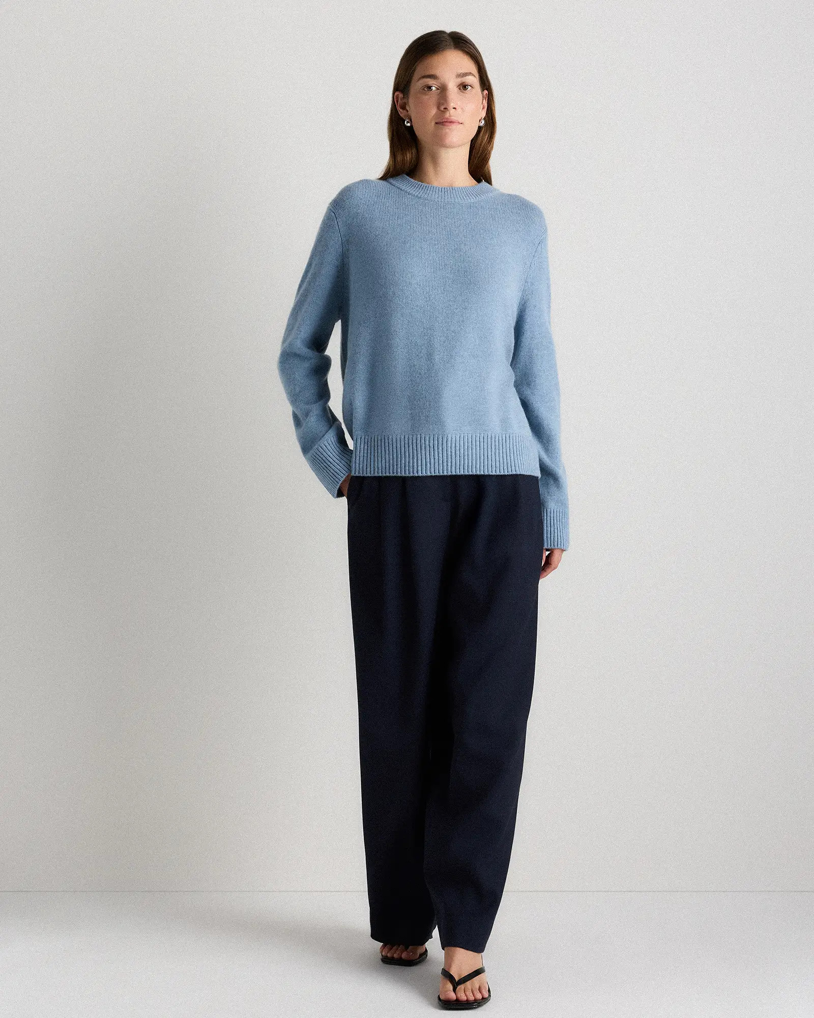 Mongolian Cashmere Oversized Crewneck Sweater in Faded Denim | Quince