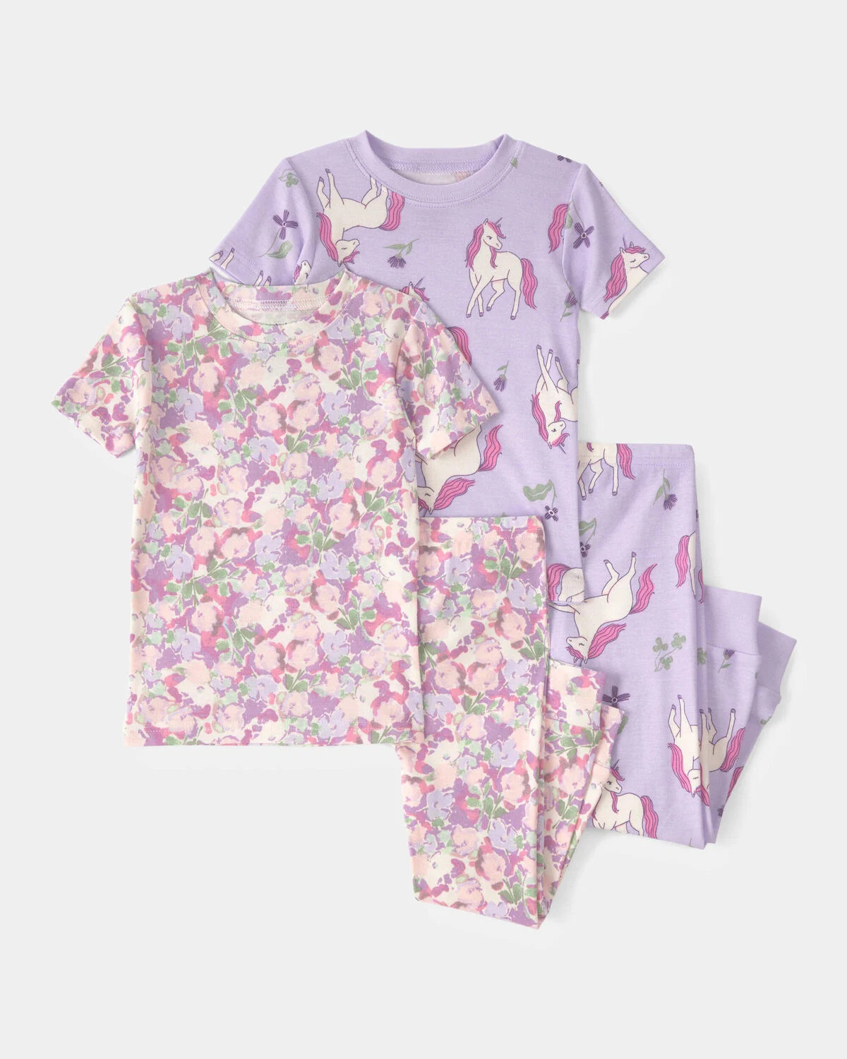 Toddler Girl Unicorn Floral 100% Cotton Snug Fit 4-Piece Pajama Set - Pink/Purple | Carter's | Carter's Inc