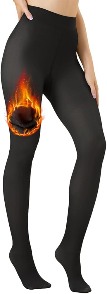Vertvie Fleece Lined Tights for Women Thermal Pantyhose Fake Translucent Winter Warm Tights High ... | Amazon (US)