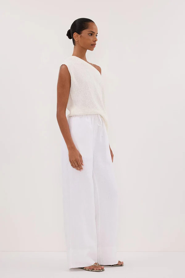 GINA WHITE LINEN ELASTIC WAIST PANT | DISSH