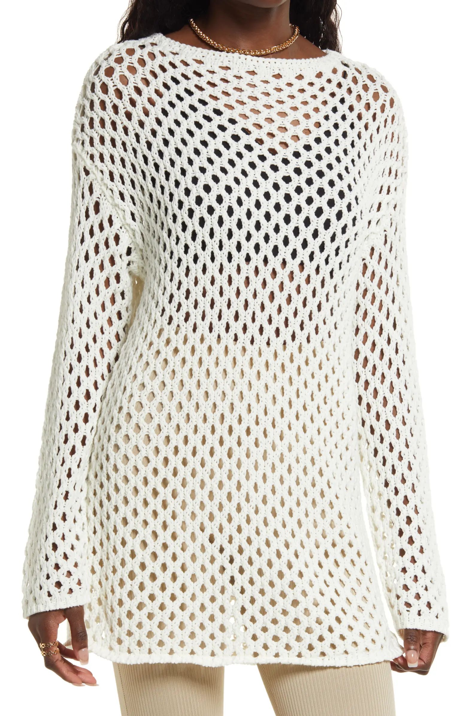 Open Edit Open Stitch Cotton Blend Tunic Sweater | Nordstrom | Nordstrom