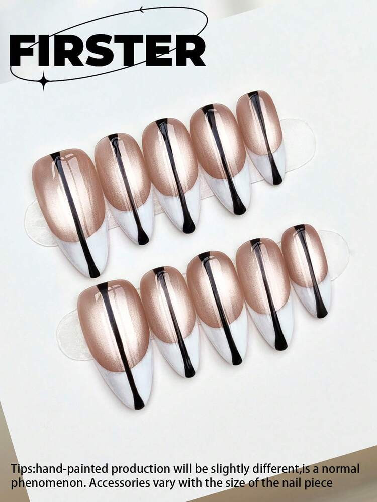 10pcs Almond Handmade Press On Nails,Press On Nails Medium,Press On Nails,White Nails Polish,Simp... | SHEIN
