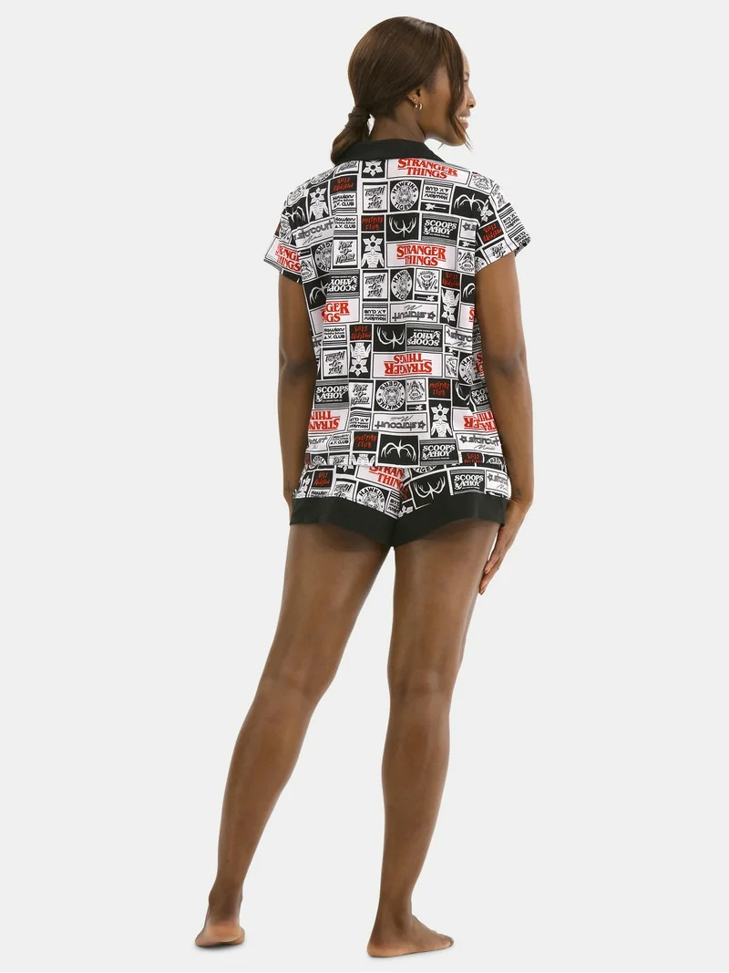 Netflix Stranger Things Women's Printed Notched Top and Shorts Pajama Set, 2-Piece, Sizes XS-3X | Walmart (US)
