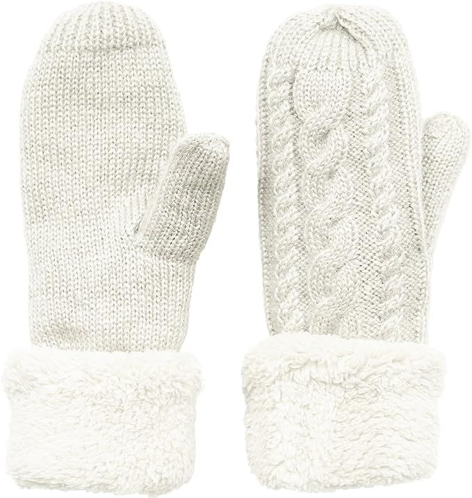 KMystic Women's Soft Plush Lined Cuffed Warm Winter Thick Knit Mittens | Amazon (US)