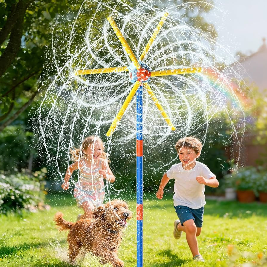 VATOS 59" Windmill Water Sprinkler Outdoor Yard Toy for Kids, New Upgrades Double-Sided with 6 Bl... | Amazon (US)