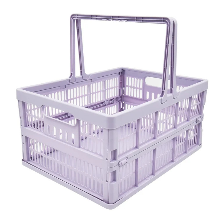 Mainstays Plastic Collapsible Storage Basket w/ Handles, Purple | Walmart (US)