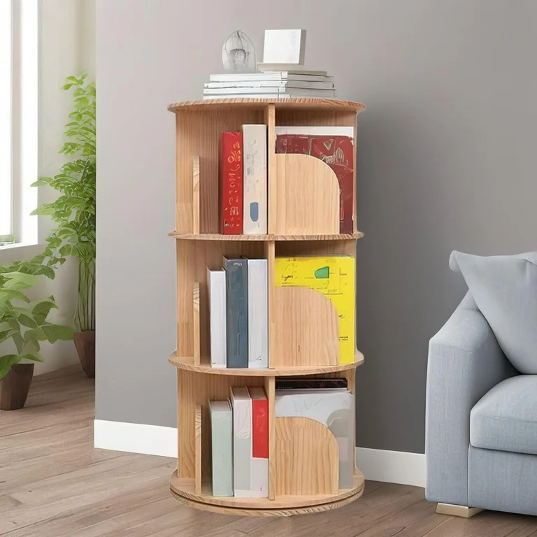 Rotating Bookshelf 3 Tier 360 Display Floor Standing Wood Bookcase Corner Storage Rack for Adults... | Walmart (US)