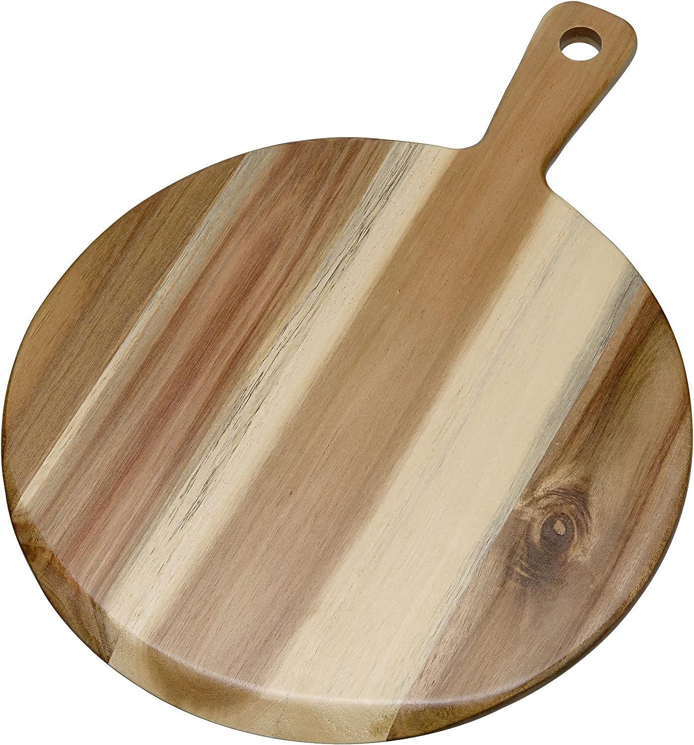 LifeHaxx Round Acacia Wood Cutting Board with Handle - Kitchen Gifts - 12" x 16" Wood Pizza Peel ... | Amazon (US)