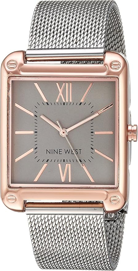 Nine West Women's Rose Gold-Tone and Silver-Tone Mesh Bracelet Watch | Amazon (US)
