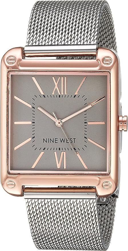 Nine West Women's Rose Gold-Tone and Silver-Tone Mesh Bracelet Watch | Amazon (US)