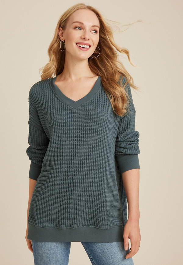 Waffle Knit V Neck Tunic | Maurices