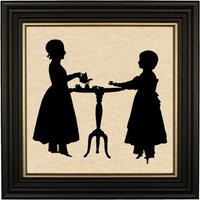 Sisters' Tea Party Silhouette, Framed Paper Cut, Antique Style Wall Art | Etsy (US)